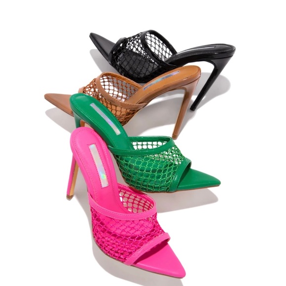 Green Mesh Mules w Stiletto Heel - Picture 3 of 7